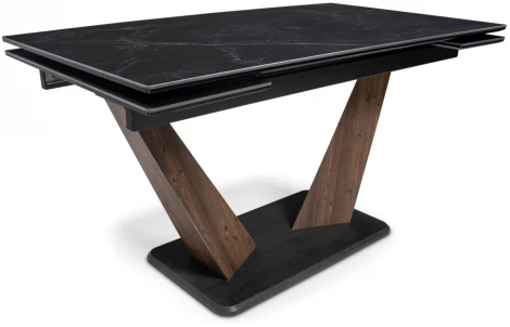 Керамический стол Woodville Кели 140(200)х80х76 черный мрамор / орех кантри / черный 532394