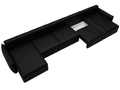 Диван П-образный Лига-051 НПБ МегаЛонг (ЛДСП,Брус,Фанера/Пластик/Экокожа/Черный) Лига Диванов 129900