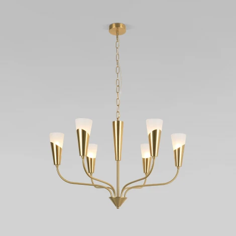 Подвесная люстра Wi-Fi Eurosvet Rhyton 60167/6 латунь (220V, управление смартфоном, голосовое управление, умный дом - Minimir Home, Алиса, Маруся, Салют, на цепи)