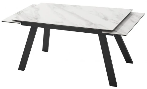 Стол МОРИС-2 140 цвет БЕЛЫЙ МРАМОР АКТИВНЫЙ, керамика / Черный каркас M-City 64593