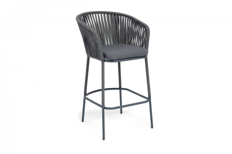 "Бордо" стул барный плетеный из роупа, каркас из стали темно-серый (RAL7024) муар, роуп серый 15мм, ткань темно-серая 027 NEW 4SIS BOR-BCH-st002 RAL7024 Mua grey(D-gray027)