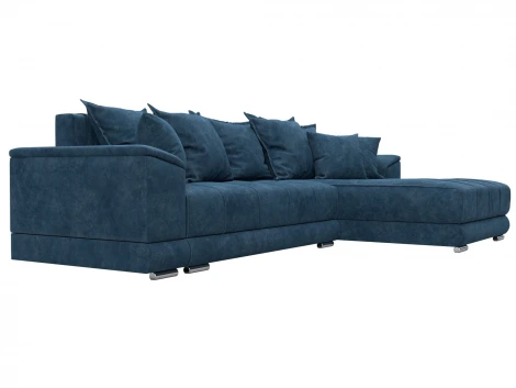 Диван угловой НордСтар правый угол (ДСП,Брус/Пластик/Велюр/Синий) Лига Диванов 127937