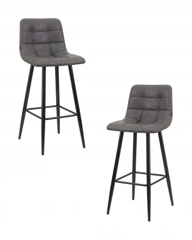 Набор 2 шт Стул барный DOBRIN NICOLE (черные матовые ножки, серая антрацитовая винтажная экокожа (RU-08))