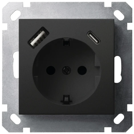 Розетка со шторками с USB Type A+С (черный матовый) Jasmart G-Classic G5501USB-25PB