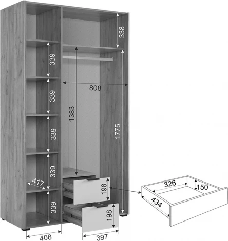Адам Шкаф трехдверный, цвет дуб крафт золотой/графит Mebelson (арт.MSA-04.2564)