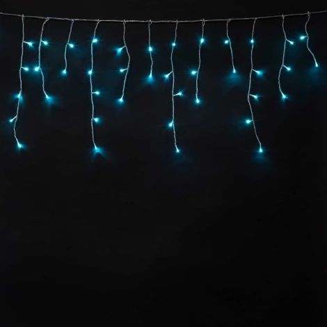 Гирлянда Бахрома на Батарейках 3 х 0,5 м Аква, 100 LED, Провод Прозрачный Силикон, IP65