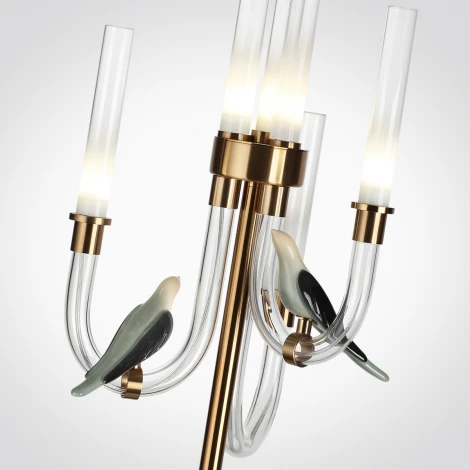 Торшер Odeon Light Lark 5431/12FL золотой(под латунь)/белый градиент/беж./зеленый/ металл/стекло/керамика LED 12W 4000K (220V, выключатель, птички)