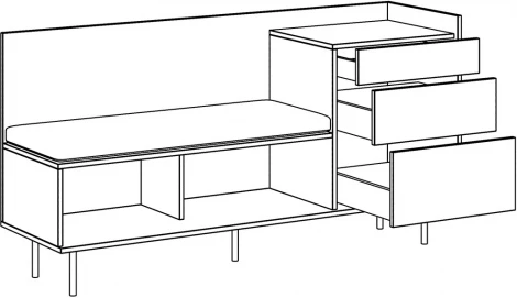 Комод со скамьей слева Look ОГОГО (арт.843400), (ЛДСП/Черный)