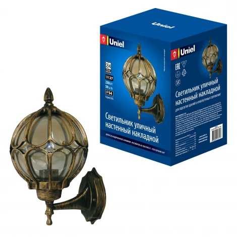 Настенный светильник уличный под лампу Е27 золотистый Uniel UUL-S90A 60W/E27 IP54 GOLD