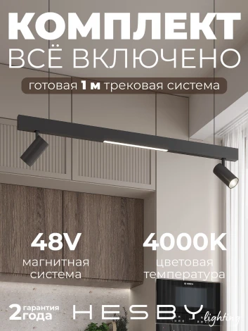 Трековая система в сборе магнитная накладная 48V 36W Hesby Lighting ElDeko HSBL_kompl_E005_PI1B4K