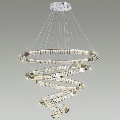 Подвесная люстра ярусная большая в виде спирали Odeon Light Vekia 4930/260L хром/прозрачный металл/хрусталь LED 260W VEKIA (220V, на тросе, спираль)