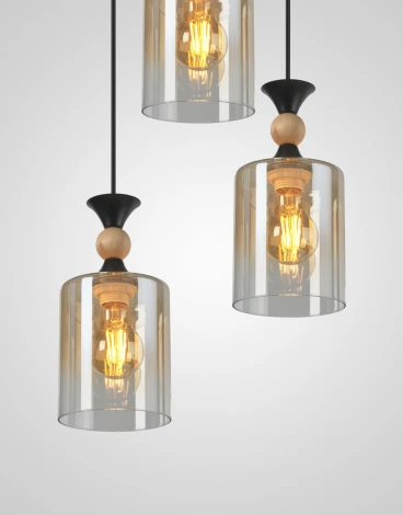 Подвесной светильник Мелодия Света Scandi PS8717-3 BK+Wood 000060440