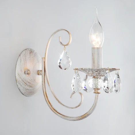 Бра Eurosvet 3305 3305/1 белый с золотом / прозрачный хрусталь (220V, хрусталь Strotskis, подвески, подсвечник, свеча)