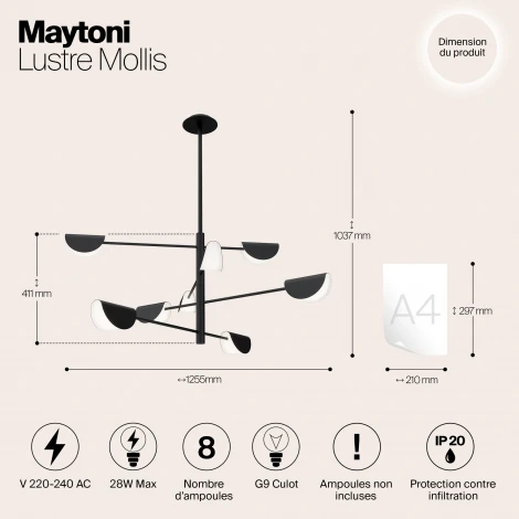 Потолочная люстра на штанге Maytoni Mollis MOD126PL-08B (220V)