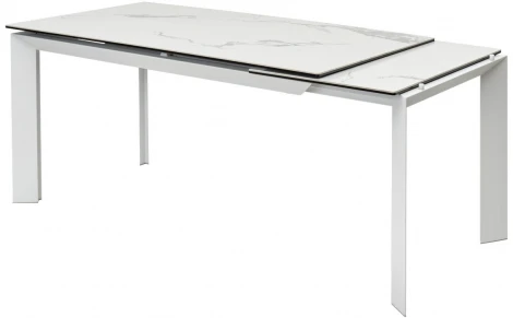 Стол CREMONA 140 HIGH GLOSS STATUARIO Белый мрамор глянцевый, керамика/ белый каркас М-City