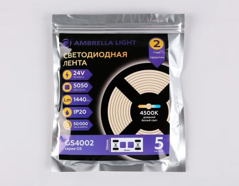 Светодиодная лента Ambrella Illumination Led Strip 24V GS4001 5050 60Led /14.4W m/ 24V IP20 3000K 5m