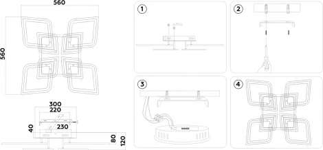 Потолочный светодиодный светильник с пультом Ambrella Acrylica Original FA8912 (регулировка яркости, 220V, умный дом - Smart Life)
