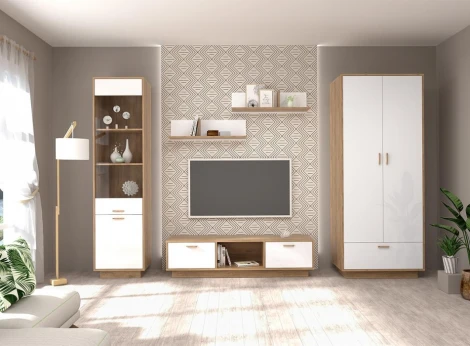 Шкаф Woodville Эго Шк-1 на подиуме дуб крафт золотой / белый глянец 455854