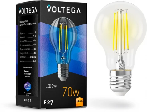 Лампочка светодиодная шар прозрачная E27 7W 220V 700 lm 2800K Voltega General purpose bulb E27 7W 7140
