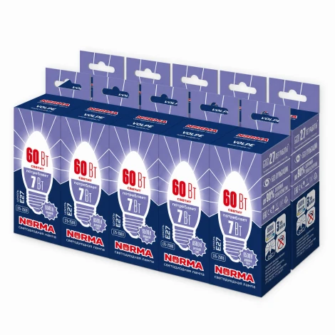 Лампочка светодиодная E27 7Вт Volpe NORMA LED-C37-7W/DW/E27/FR/NR SET10
