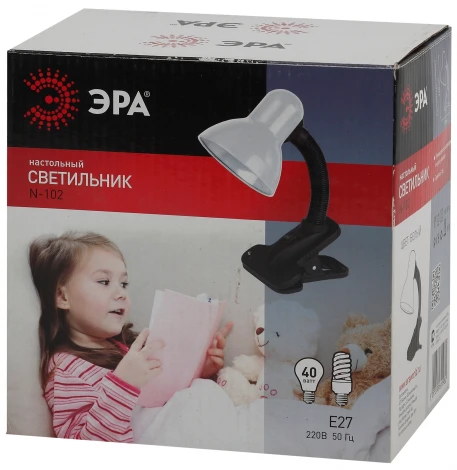 Интерьерная настольная лампа на прищепке Эра N-102-E27-40W-R (для детской, 220V, выключатель, для чтения)
