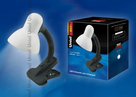 Интерьерная настольная лампа на прищепке Uniel TLI-206 White. E27 (220V, выключатель)