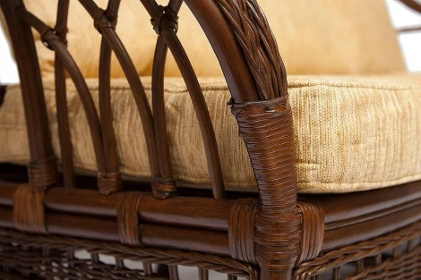 КОМПЛЕКТ для отдыха "MICHELLE" (стол со стеклом+ диван + 2 кресла подушки) Pecan Washed (античн. орех), Ткань рубчик, цвет кремовый Tetchair MICHELLE 9451