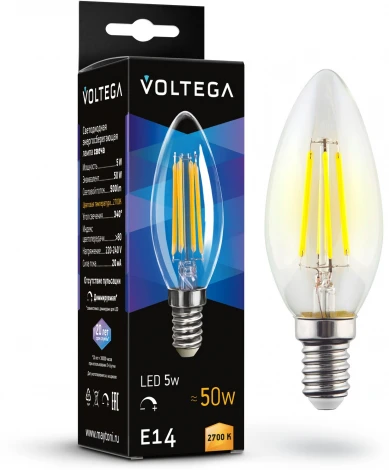 Светодиодная лампа диммируемая 5W 2700K E14 Voltega Candle dim 5W 7199