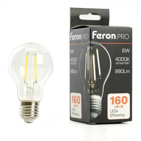 Лампа светодиодная филамент A60 шар 6W 175-265V E27 4000К Feron LB-1106 48890