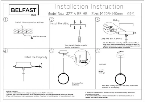 Подвесной светильник Belfast Ravenhill 3271A BR MB
