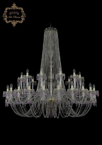 Подвесная большая люстра Art Classic 11.24 11.24.24+12.530.h-145.Gd.V7010 (220V, хрусталь, на цепи, подсвечник, свеча)
