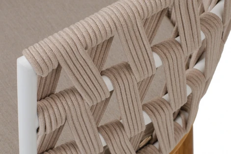 "Диего" стул плетеный из роупа, основание дуб каркас из стали белый муар, роуп бежевый круглый, ткань бежевая 052 4SIS DIE-CH-T002 W Mua beige(beige052)