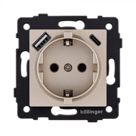 Розетка штепсельная SCHUKO 16A/250 В с USB A+C 20W, золотой Kollinger REA-004GD для Aspekt, Eleganz, Reflex
