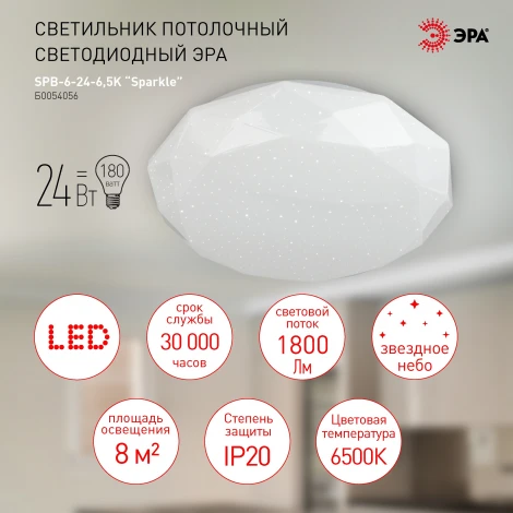 Потолочный светильник светодиодный ЭРА SPB-6-24-6,5K Sparkle