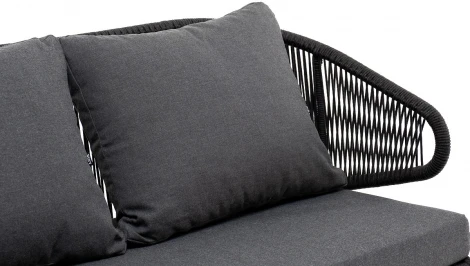 "Милан" диван 2-местный плетеный из роупа, каркас алюминий темно-серый (RAL7024) муар, роуп темно-серый круглый, ткань темно-серая 027 4SIS арт.УТ-00006846