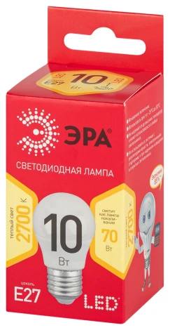 Лампочка светодиодная E27 10W ЭРА LED P45-10W-827-E27 R