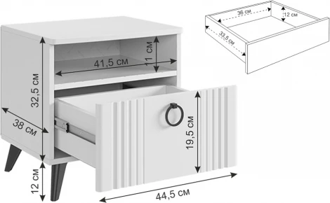 Ева Тумба прикроватная Mebelson (ЛДСП,МДФ,ПВХ,Пластик/Светлое дерево,Белый) арт.TE-01.3101