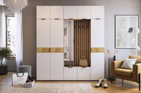 Прихожая "Бери К1" (2000х350х2226), цвет дуб крафт золотой/белое дерево Mebelson (арт.ПК01Бери.2563)