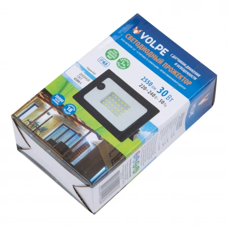 Прожектор уличный светодиодный с датчиком движения и освещенности 6500K черный Volpe ULF-Q518 30W/6500K SENSOR IP65 220-240V BLACK