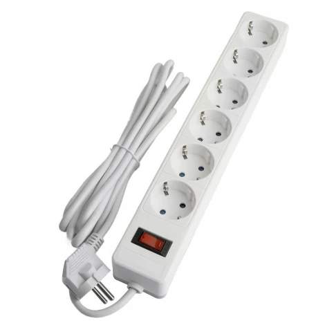 Сетевой фильтр 6-и местный с заземлением 5 метров (белый) Stekker Optima 50097