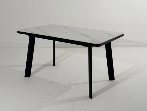 Стол НОРД 140 цвет Белый мрамор MATTE, керамика / Черный каркас M-City 64763