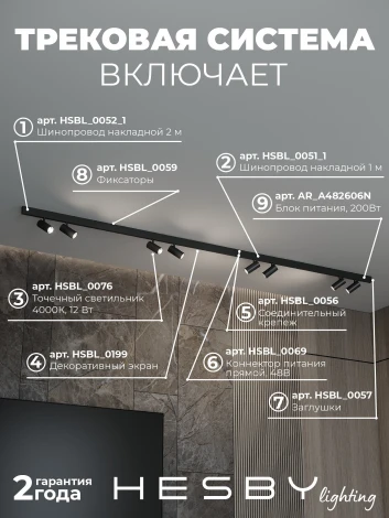 Трековая система в сборе магнитная накладная 48V 96W Hesby Lighting ElDeko HSBL_kompl_E003_NI3B4K