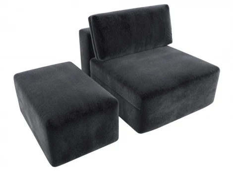 Модули диван и пуф Лига-060 НПБ (ЛДСП,Брус,Фанера,Велюр/Темно-серый) Лига Диванов 129592