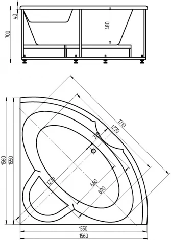 Акриловая ванна Акватек Поларис – 2 вклеенный каркас