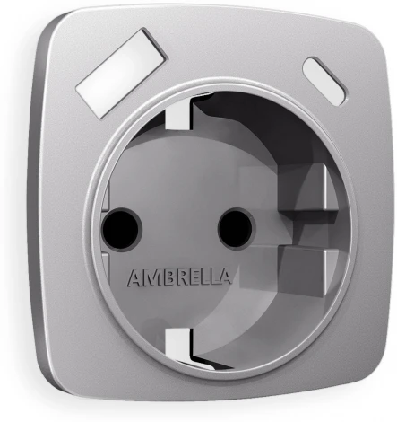 Лицевая панель Ambrella Volt OMEGA (Сталь матовый) для электрической розетки с заземлением со шторками 2USB A+C QUANT OP5100