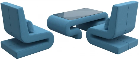 Набор Волна-3 (стол, 2 кресла) (Голубой/Рогожка) Лига Диванов арт.125784