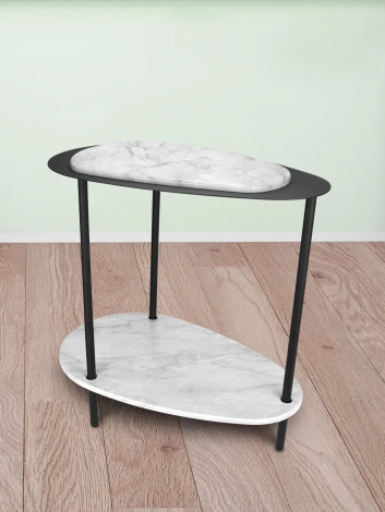 Стол журнальный МеталлАрт М036 белый мрамор/черный Mebelik 009501