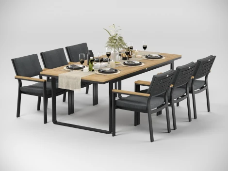 Обеденная группа Gardenini Premium Voglie (Алюминий,Ткань,Тик/Темно-серый,Светлое дерево) арт.DPVGL.010822.C4