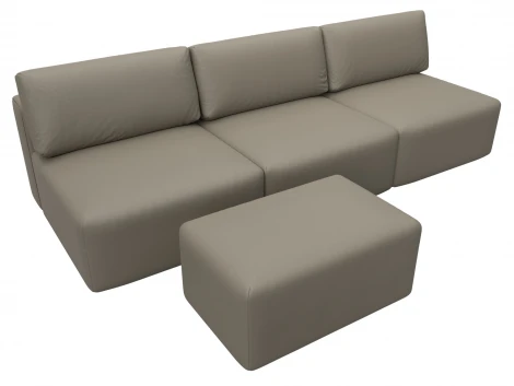 Диван прямой модульный с пуфом Лига-060 НПБ Лонг (ЛДСП,Брус,Фанера/Пластик/Экокожа/Бежевый) Лига Диванов 130056