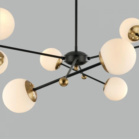 Потолочная люстра на штанге Lumion Melody 6581/8 черный, золотой/белый металл /стекло E14 8*40W 220V